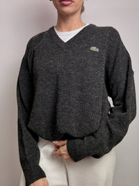 LACOSTE L vintage dark gray V-neck wool sweater