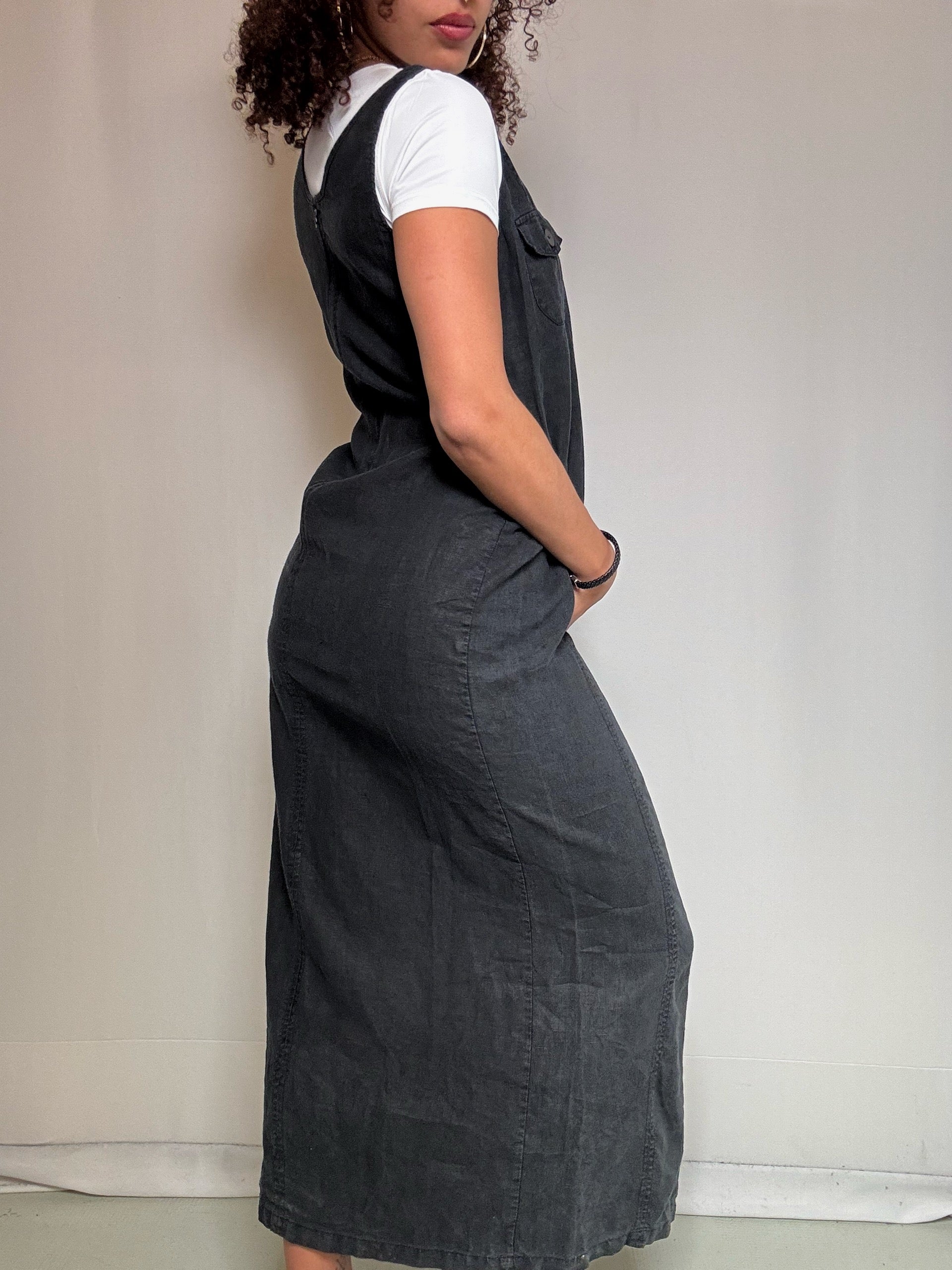 Robe en lin noire M/L vintage