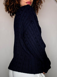 Vintage navy braided knit cardigan XL