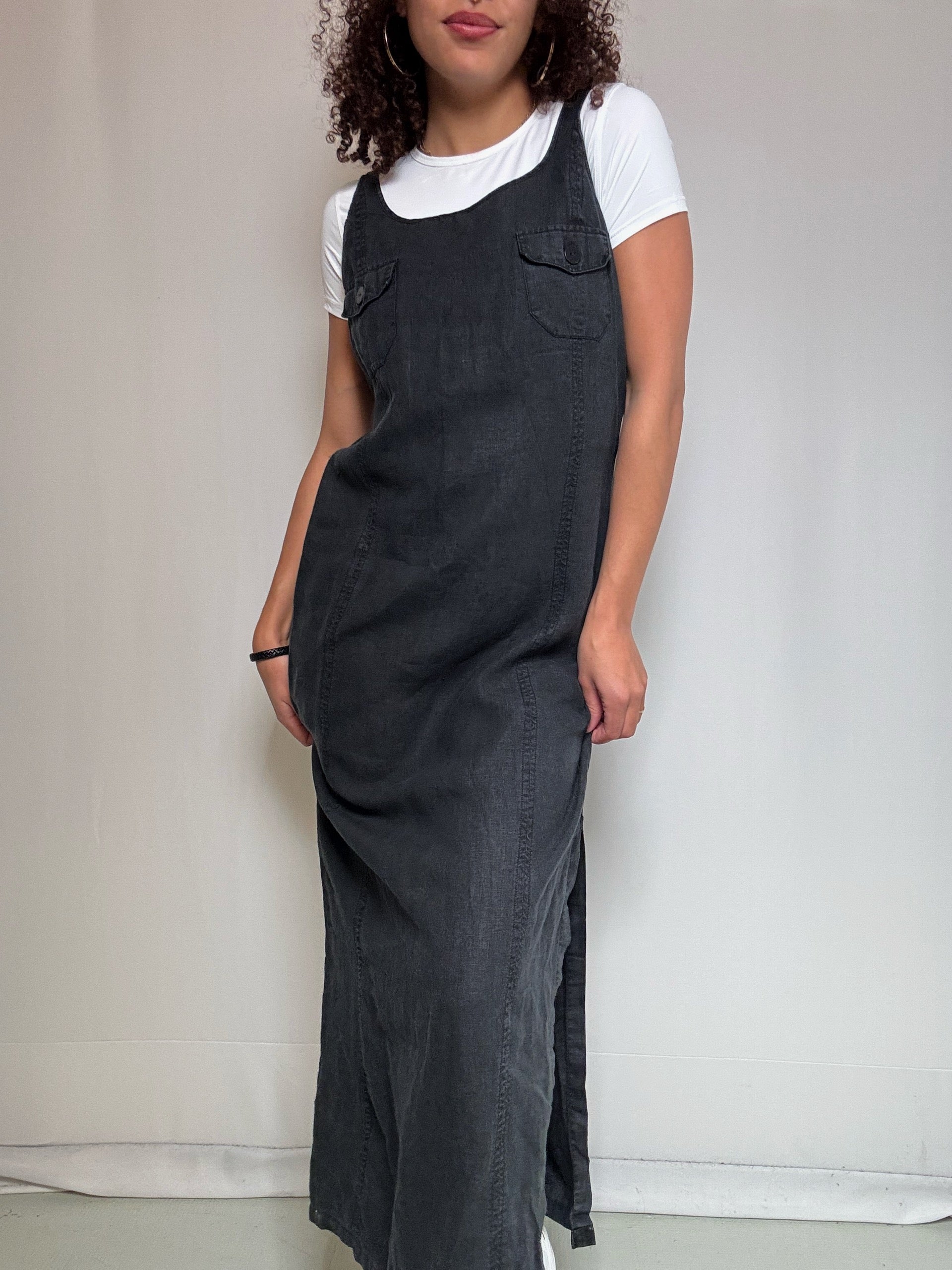Robe en lin noire M/L vintage