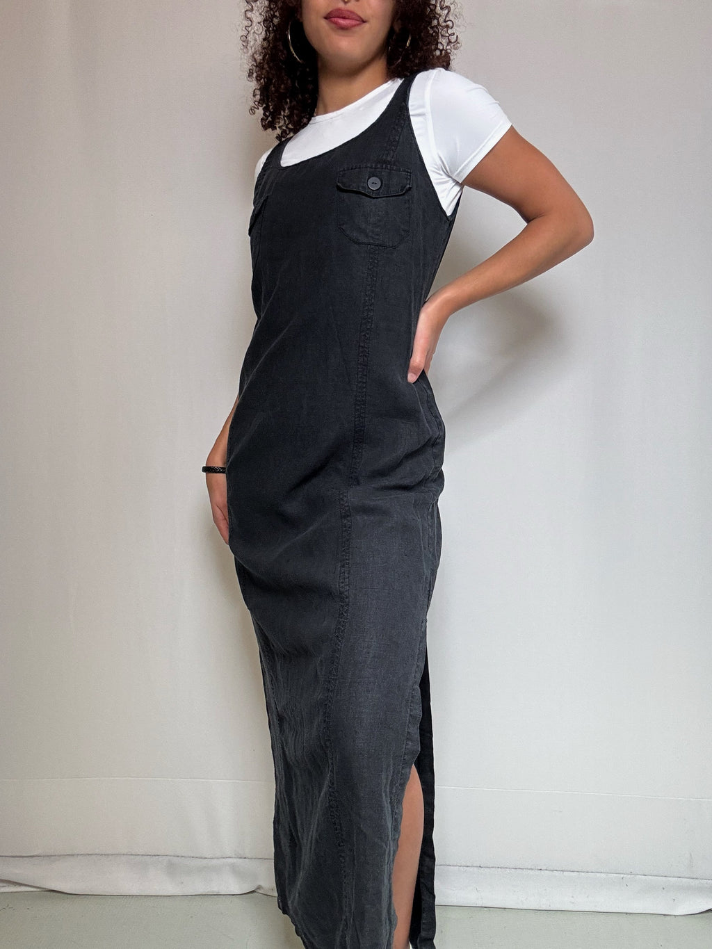 Robe en lin noire M/L vintage