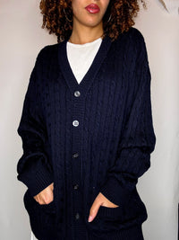 Vintage navy braided knit cardigan XL