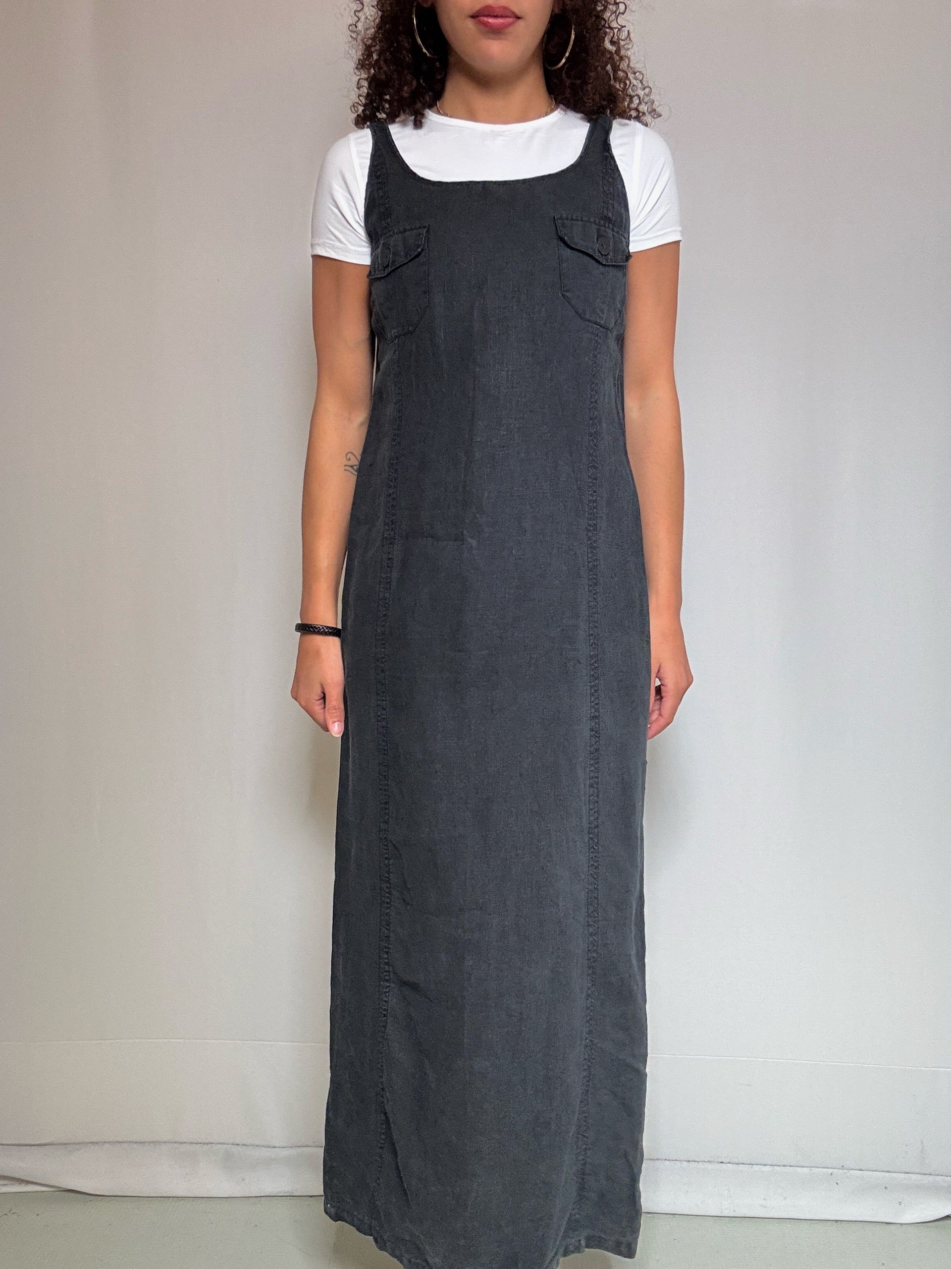 Robe en lin noire M/L vintage