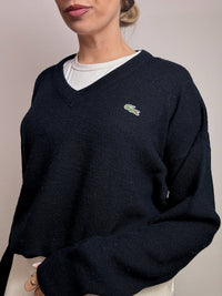 LACOSTE S vintage navy blue V-neck wool sweater