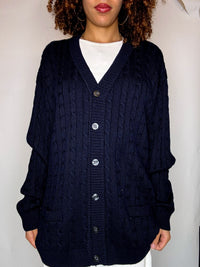 Vintage navy braided knit cardigan XL