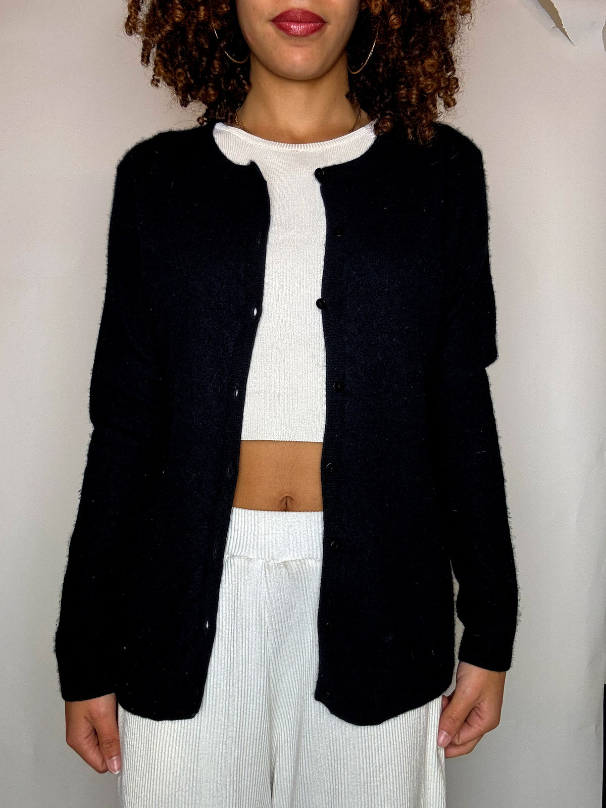 Vintage-Strickjacke aus schwarzem Kaschmir, Größe L