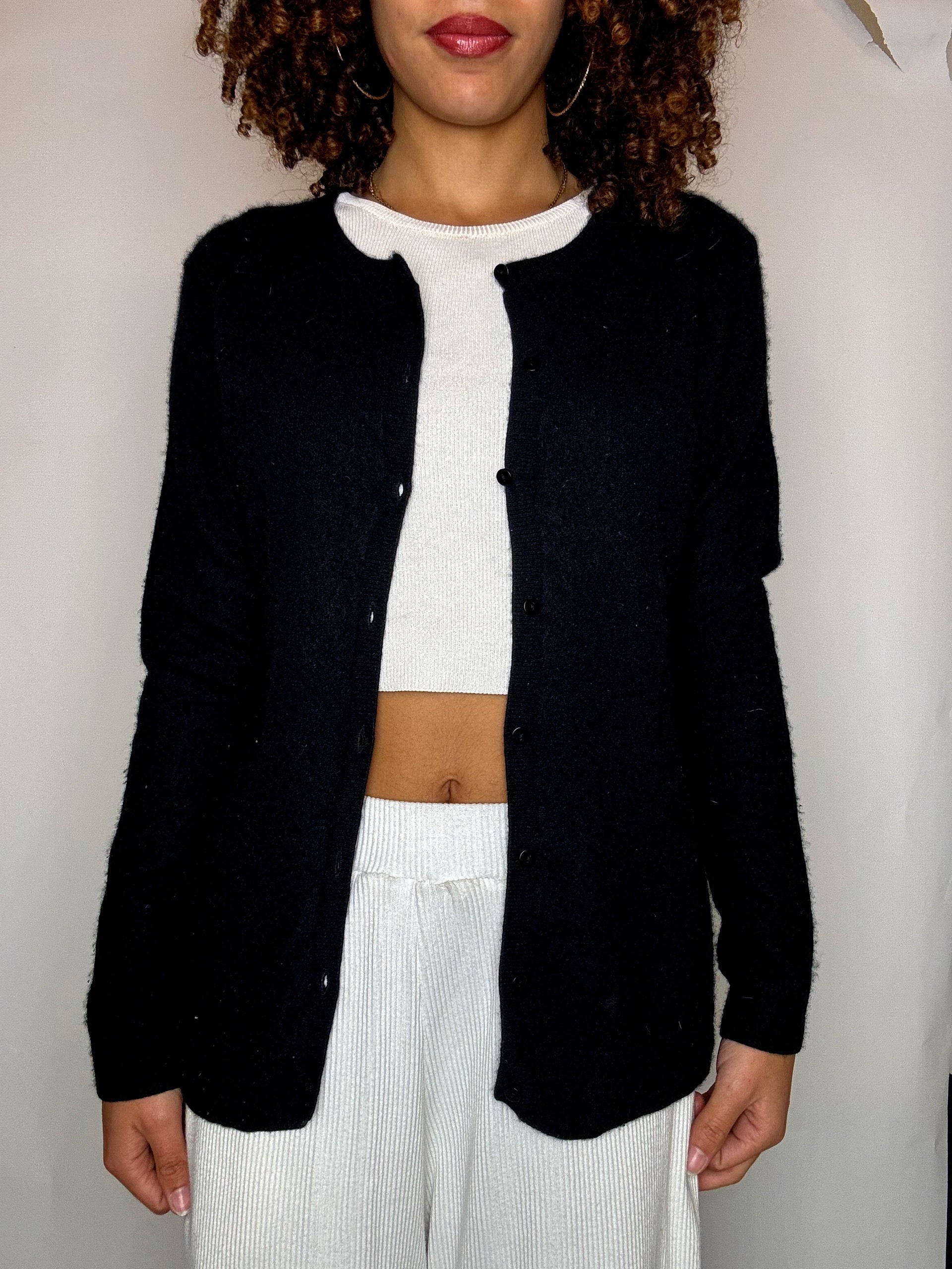 Vintage-Strickjacke aus schwarzem Kaschmir, Größe L