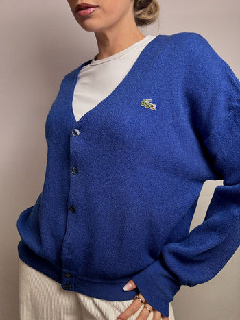 Cardigan en laine à boutons bleu LACOSTE M Vintage