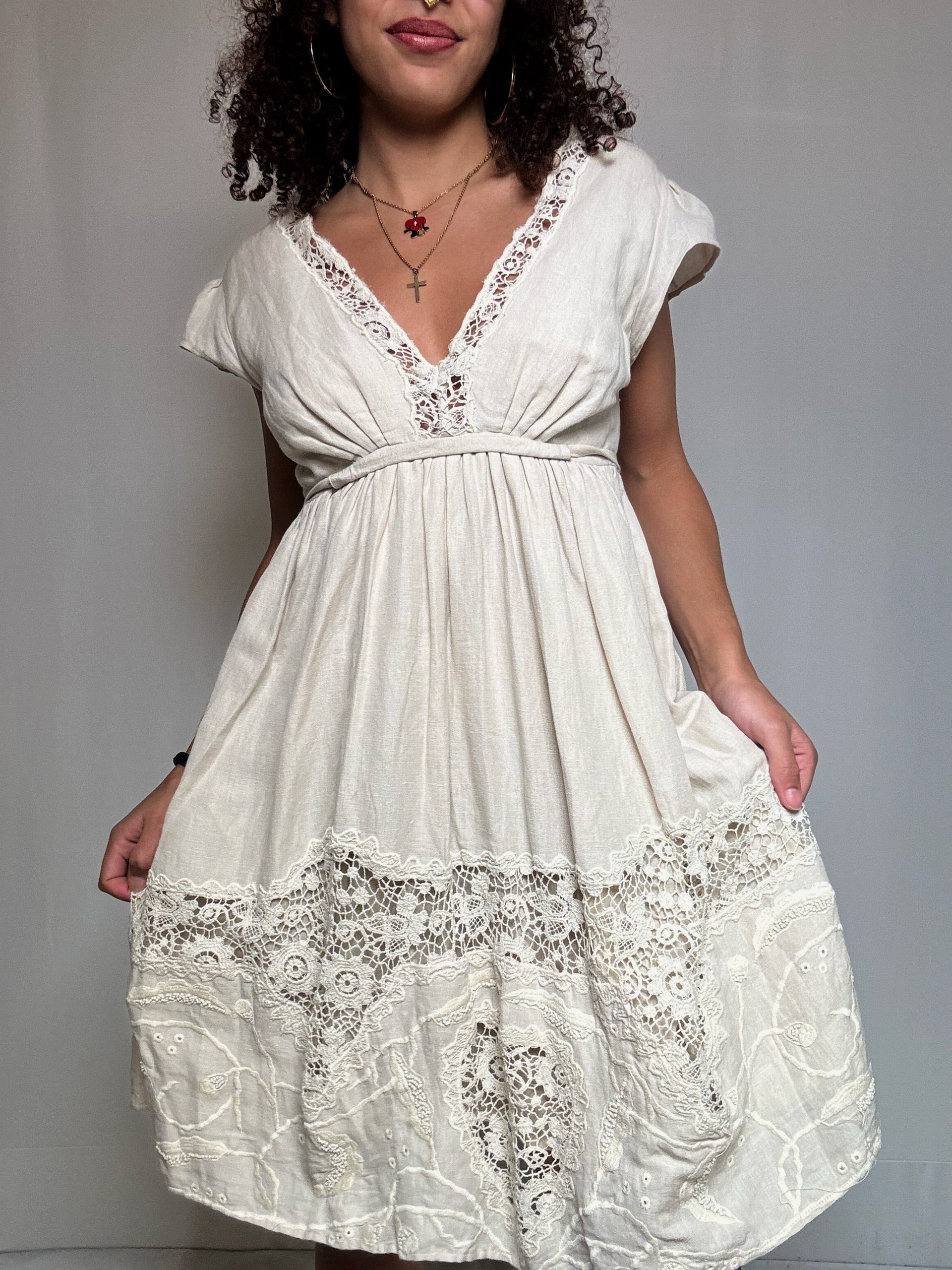 Beiges Leinenkleid Gr. L vintage