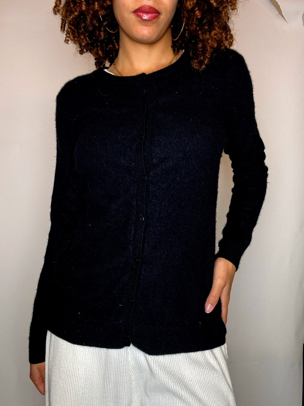 Vintage-Strickjacke aus schwarzem Kaschmir, Größe L