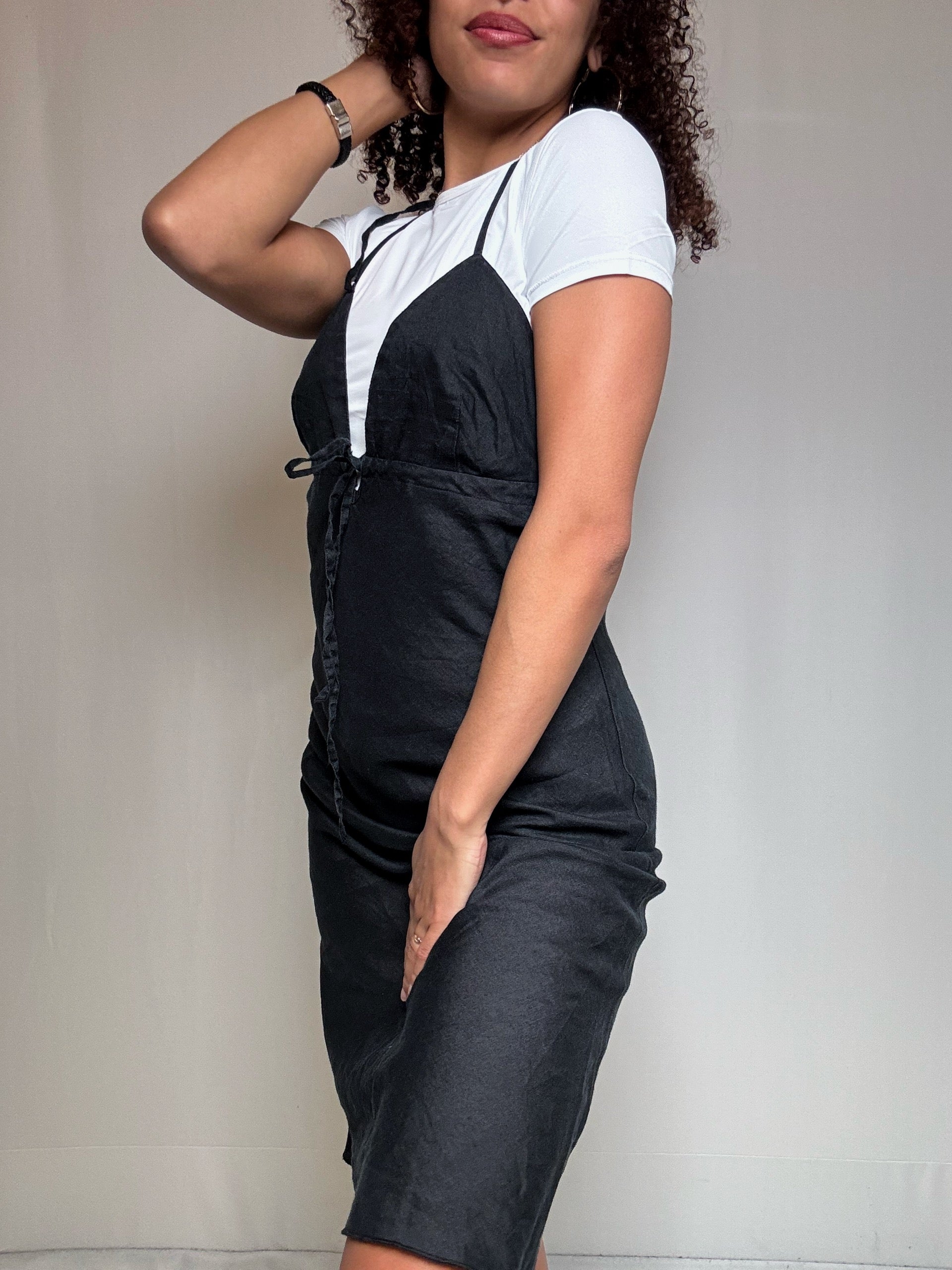 Robe en lin noire Benetton S vintage