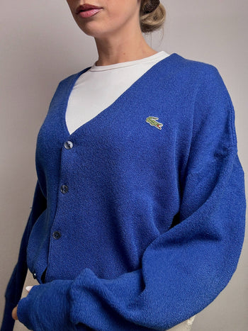 Cardigan en laine à boutons bleu LACOSTE M Vintage