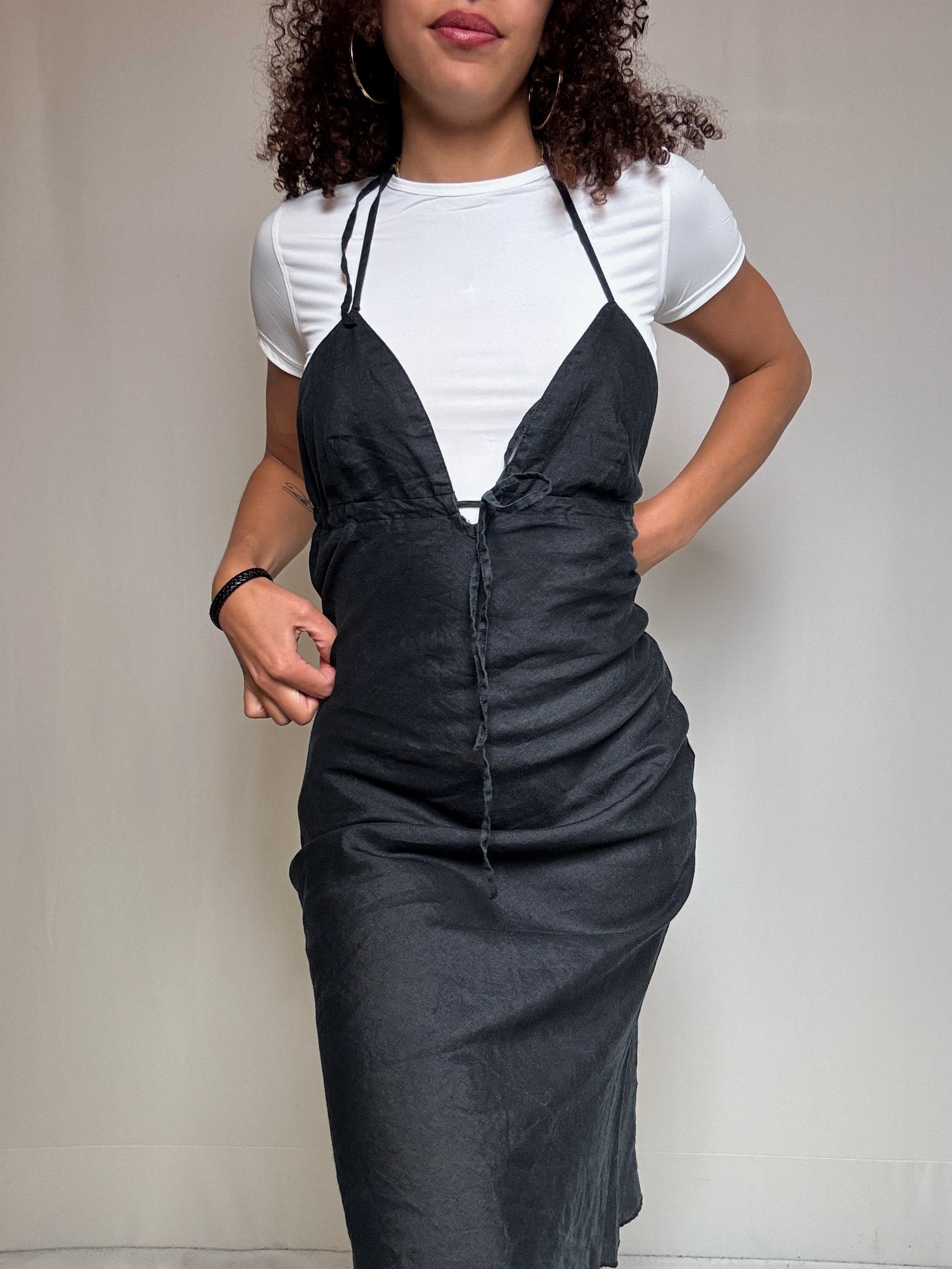 Robe en lin noire Benetton S vintage