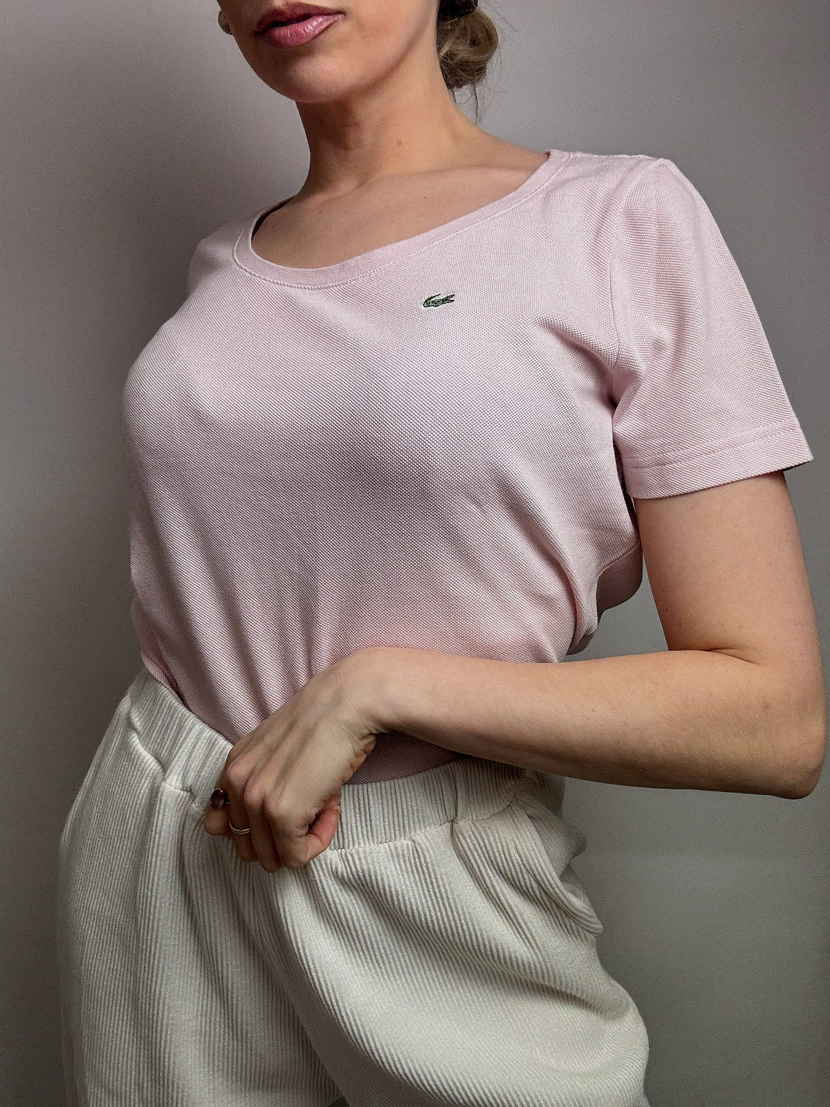 LACOSTE L/XL vintage pink t-shirt style polo shirt