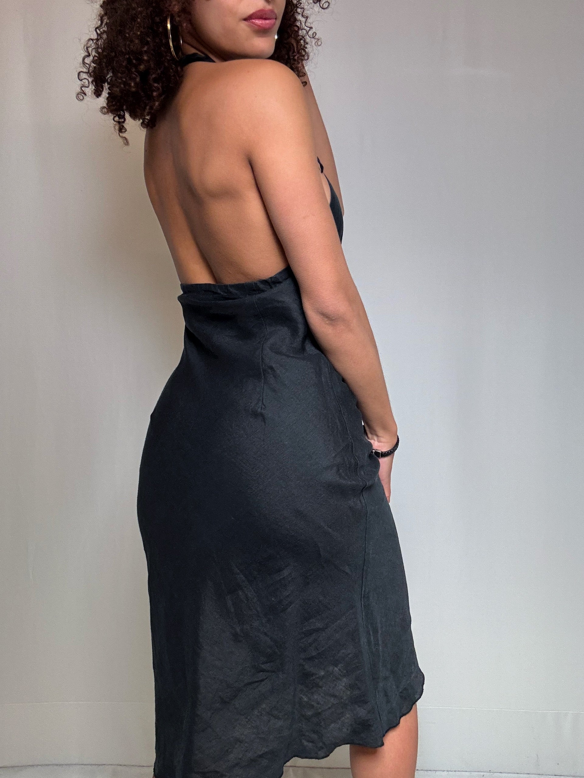 Robe en lin noire Benetton S vintage