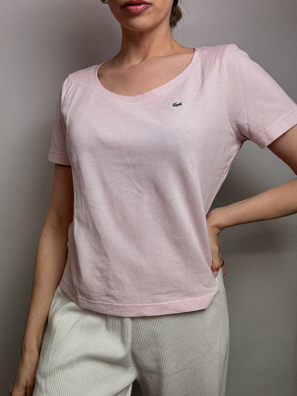 LACOSTE L/XL vintage pink t-shirt style polo shirt