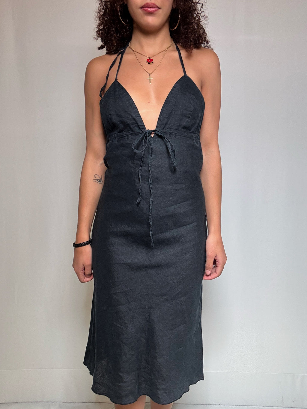 Robe en lin noire Benetton S vintage
