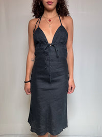 Robe en lin noire Benetton S vintage