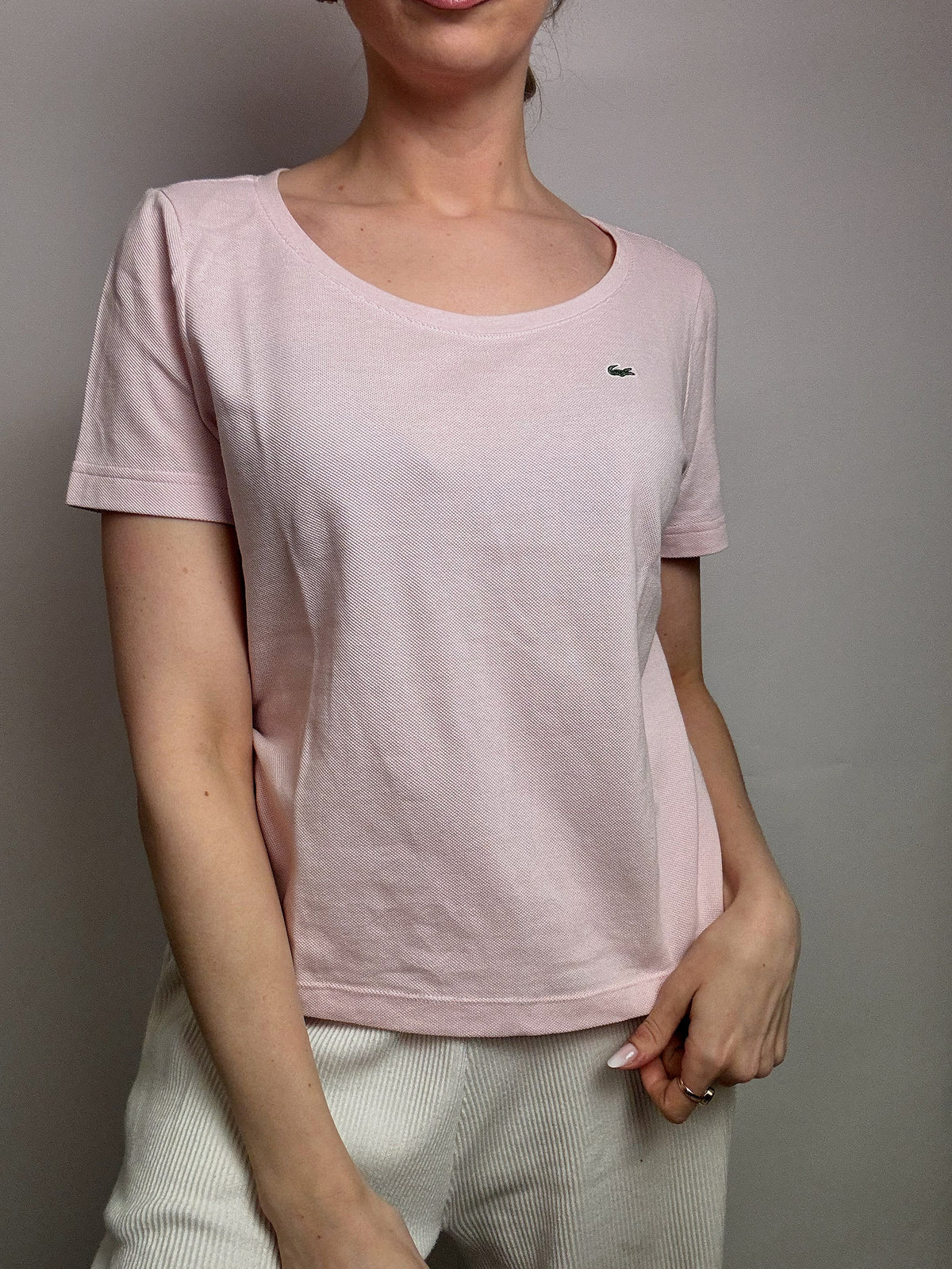 LACOSTE L/XL vintage pink t-shirt style polo shirt