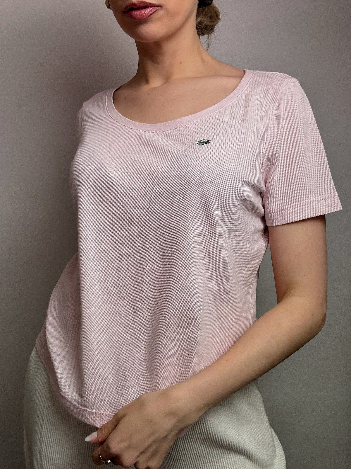 LACOSTE L/XL vintage pink t-shirt style polo shirt