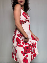 Robe rose à fleurs rouges M vintage