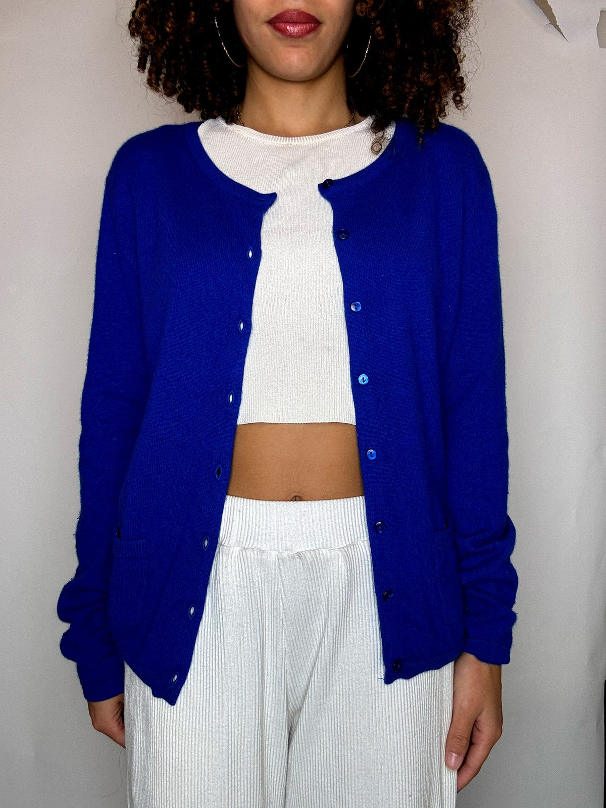 Cardigan en cashmere bleu électrique M vintage