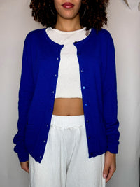 Cardigan en cashmere bleu électrique M vintage