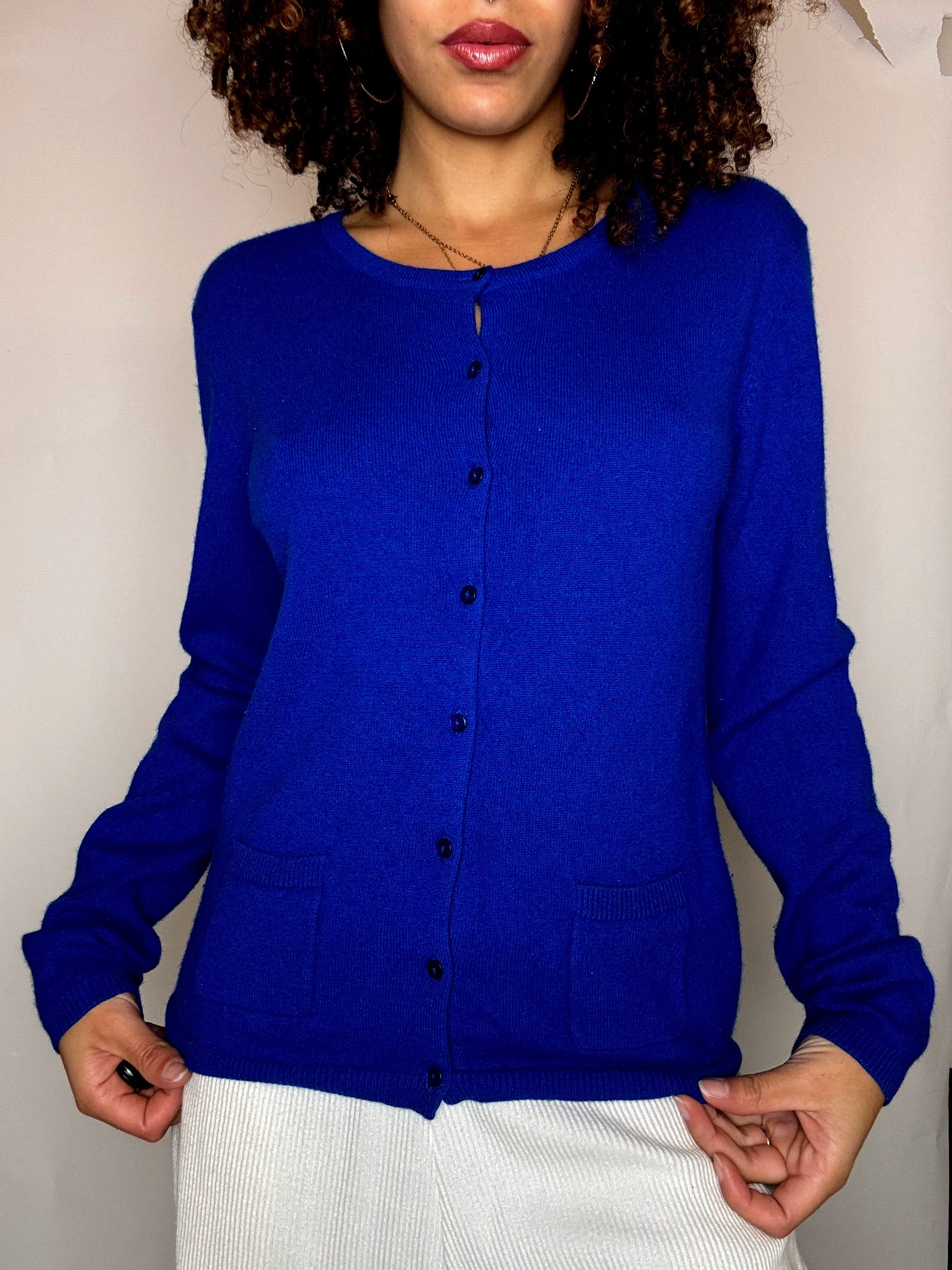 Cardigan en cashmere bleu électrique M vintage
