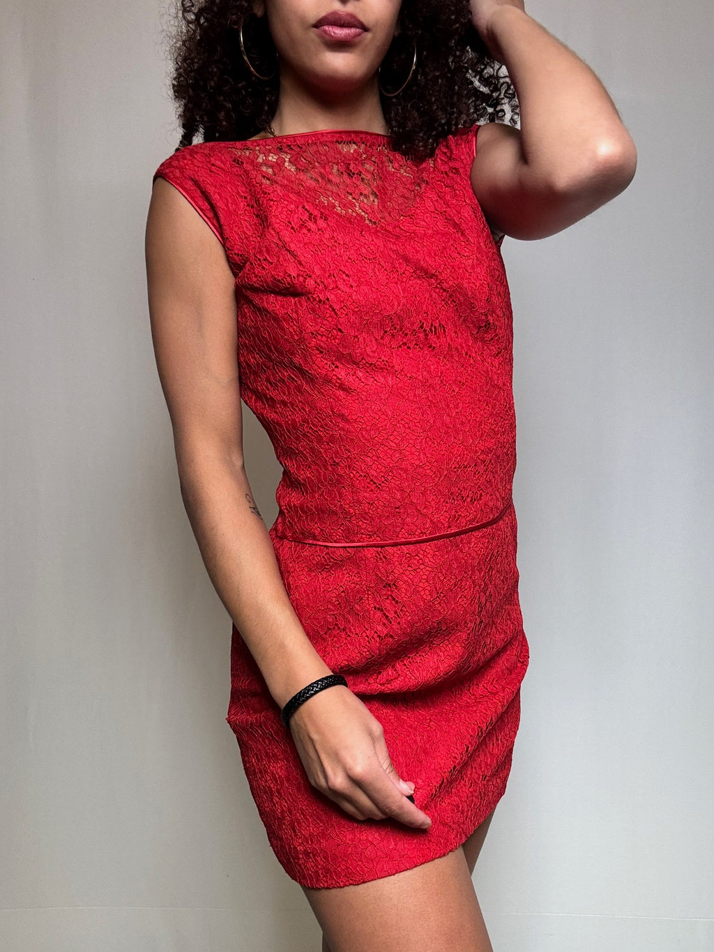 Rotes Vintage-Spitzenkleid Größe S