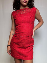 Rotes Vintage-Spitzenkleid Größe S