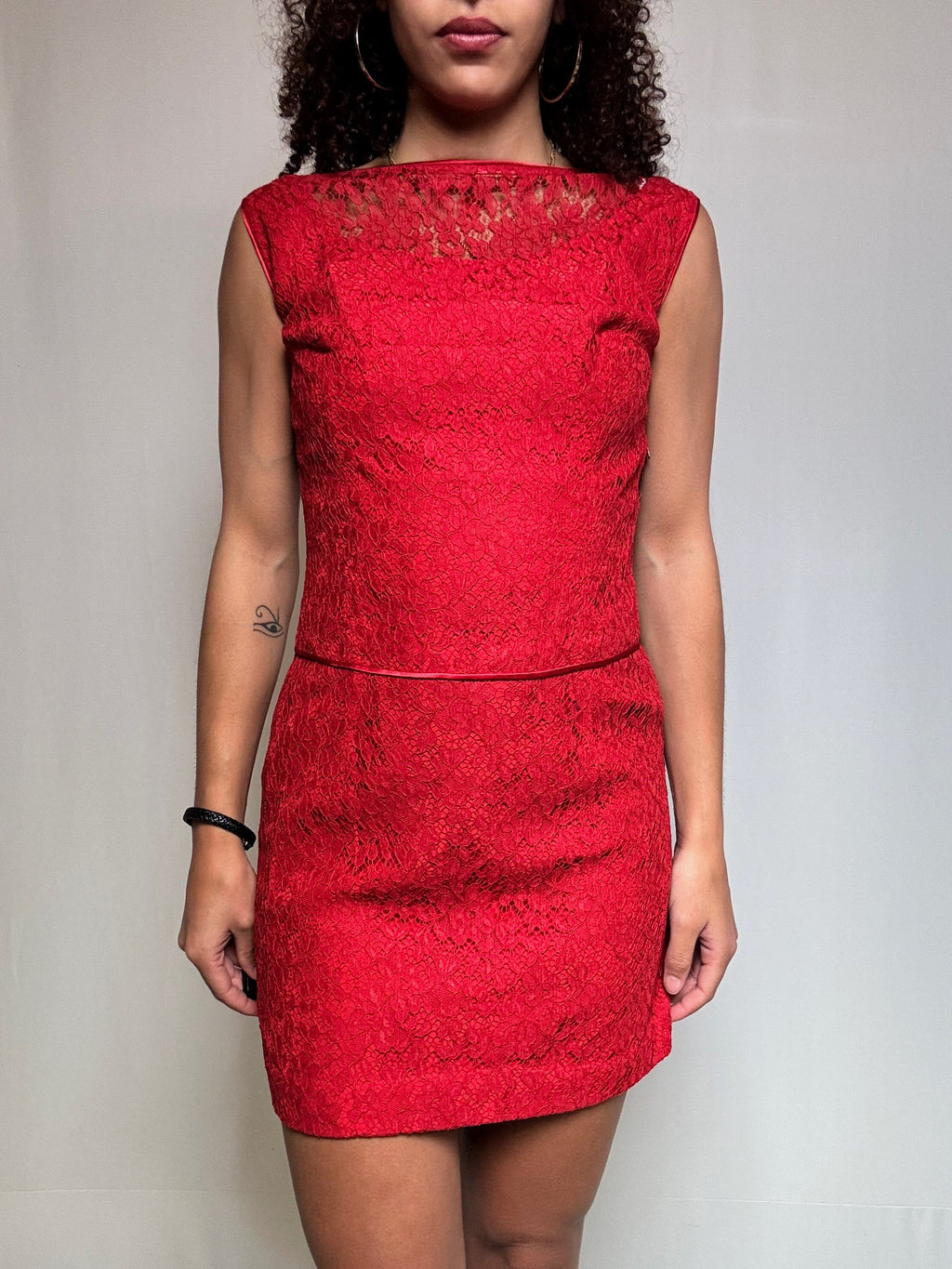 Rotes Vintage-Spitzenkleid Größe S