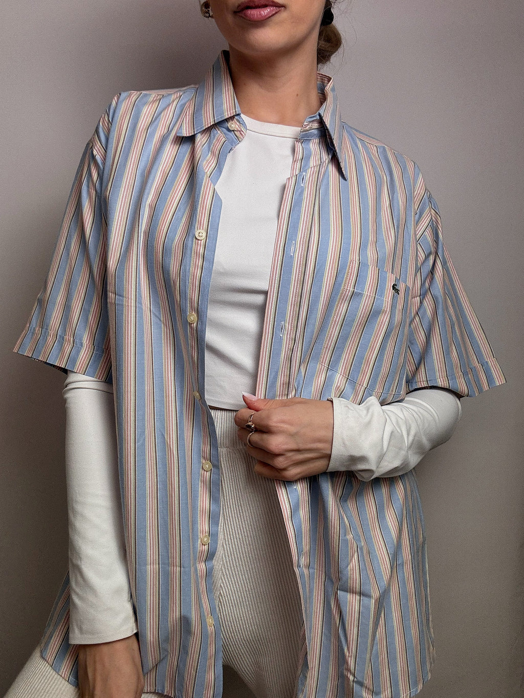 Chemise rayée pastel LACOSTE XL vintage