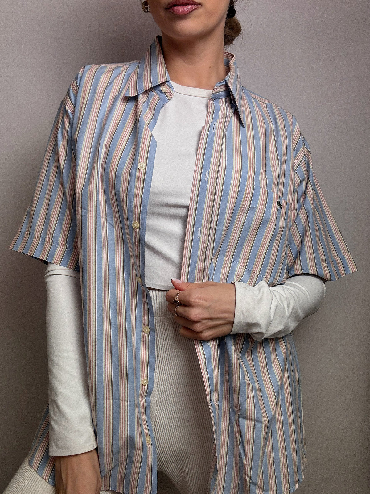 Chemise rayée pastel LACOSTE XL vintage