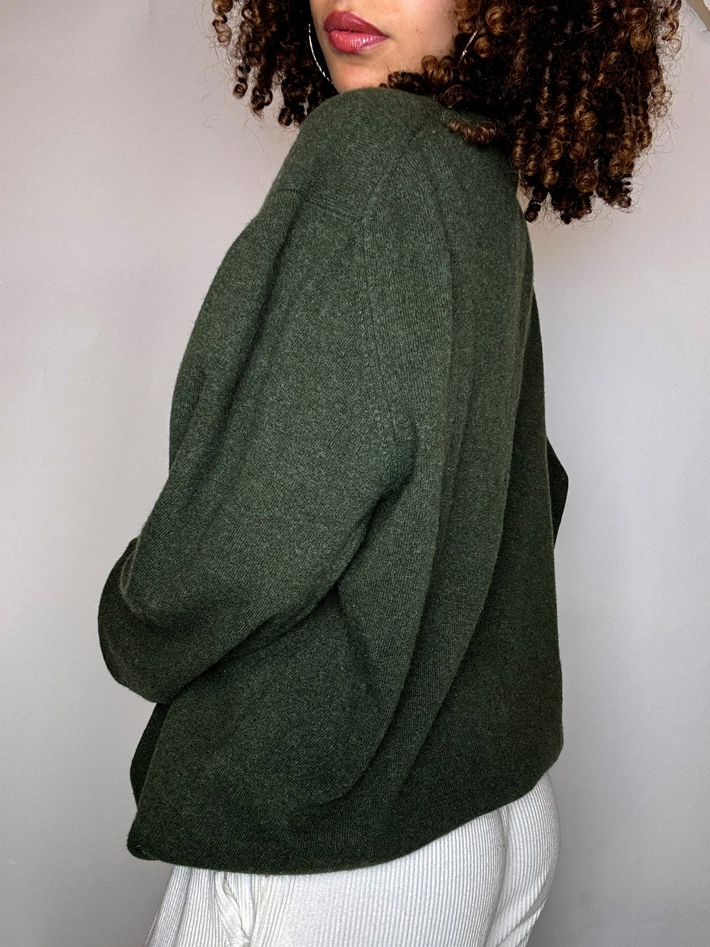 Pull merinos kaki col V XL vintage