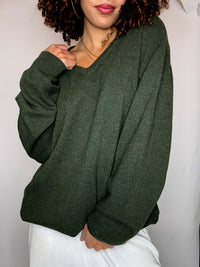 Pull merinos kaki col V XL vintage