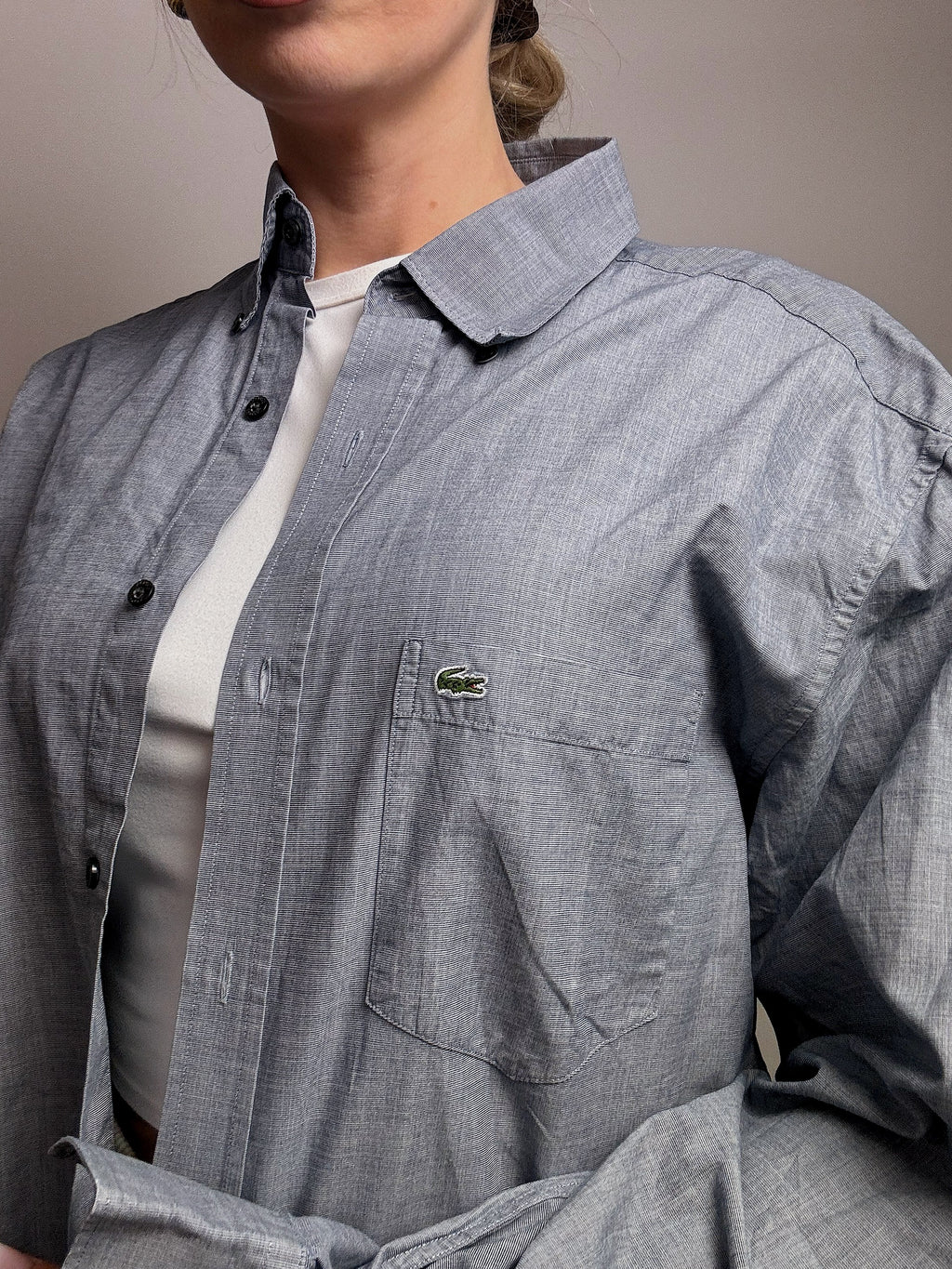 LACOSTE L/XL vintage denim blue shirt 