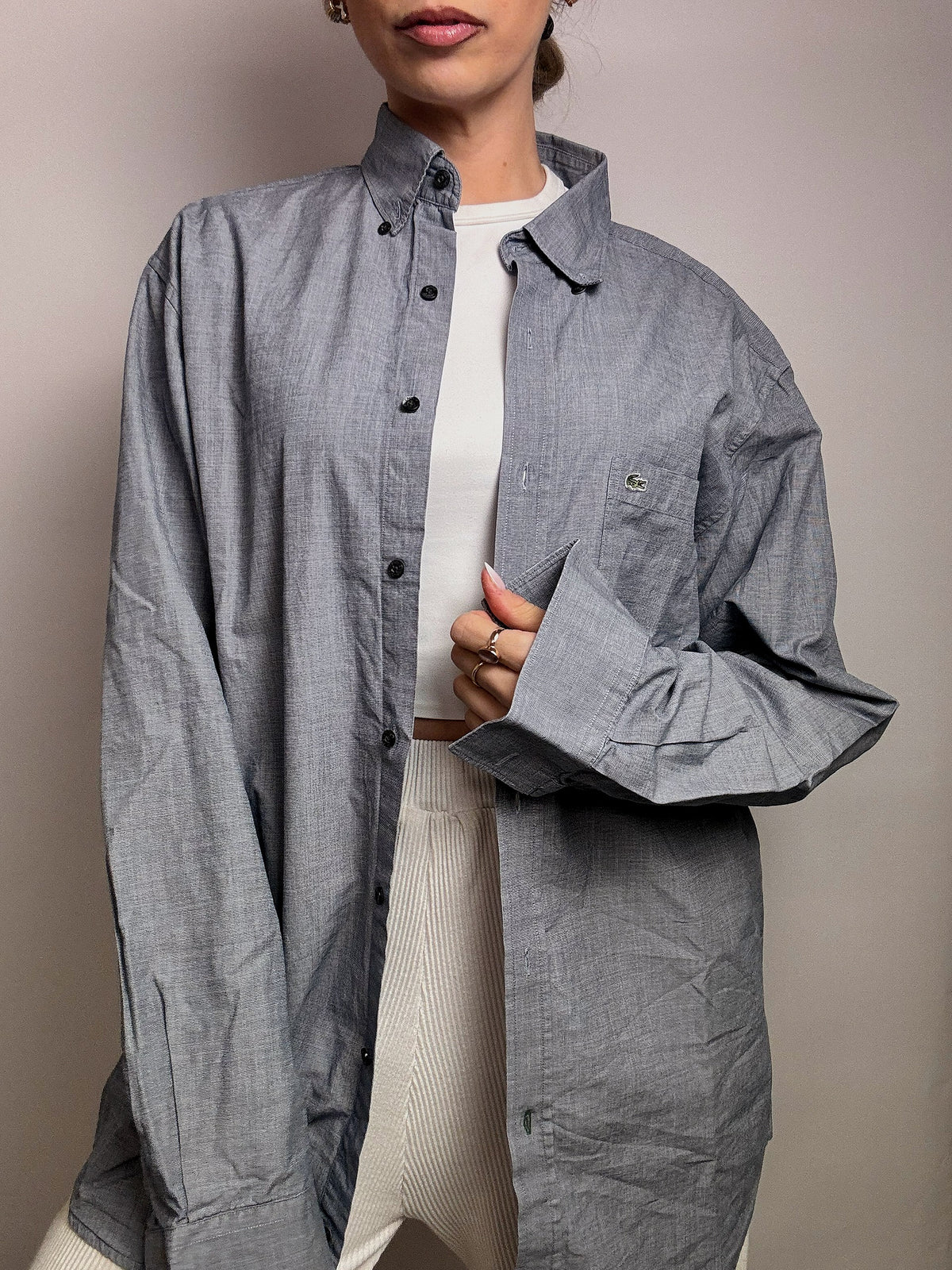 LACOSTE L/XL vintage denim blue shirt 