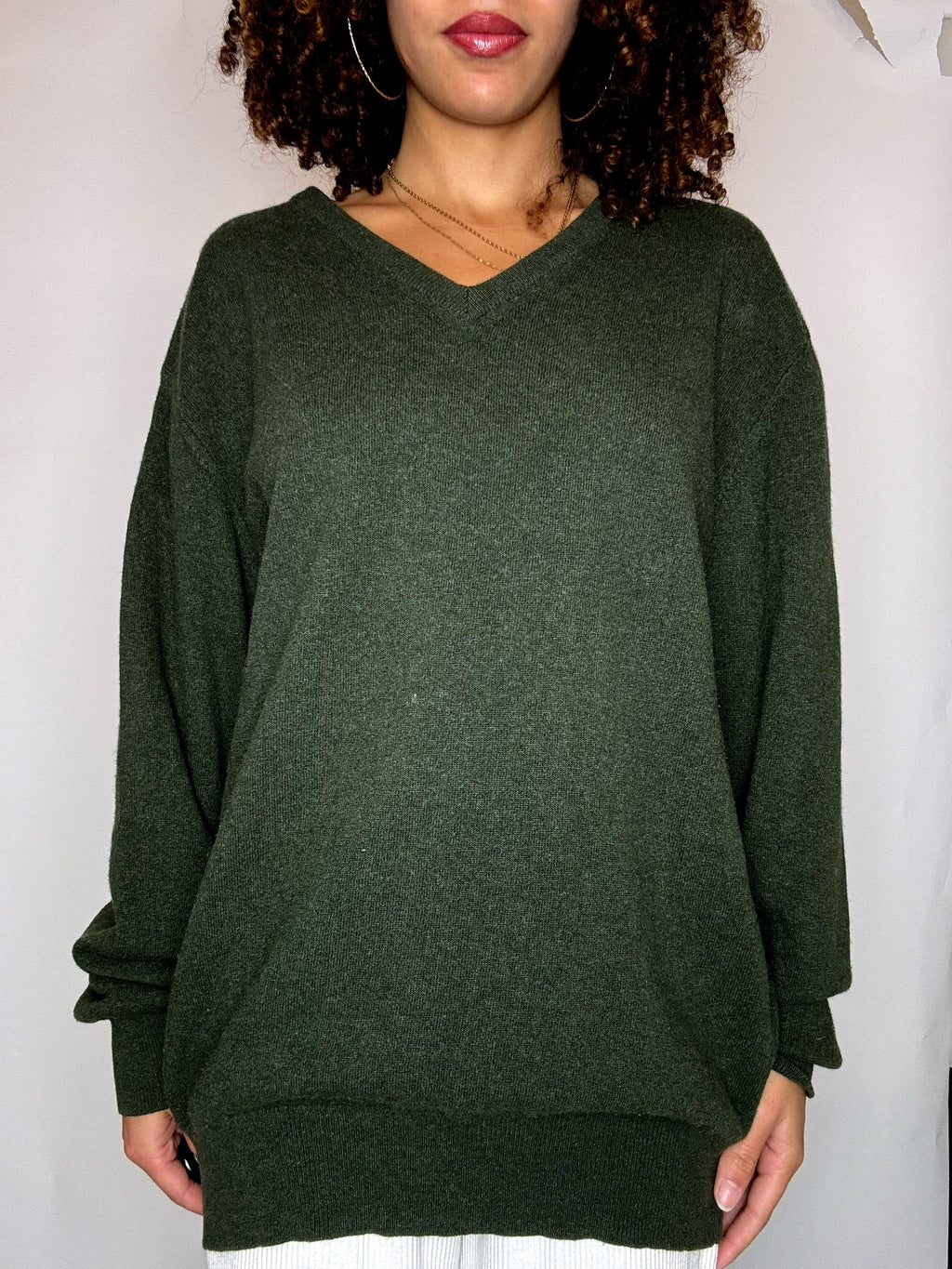 Pull merinos kaki col V XL vintage