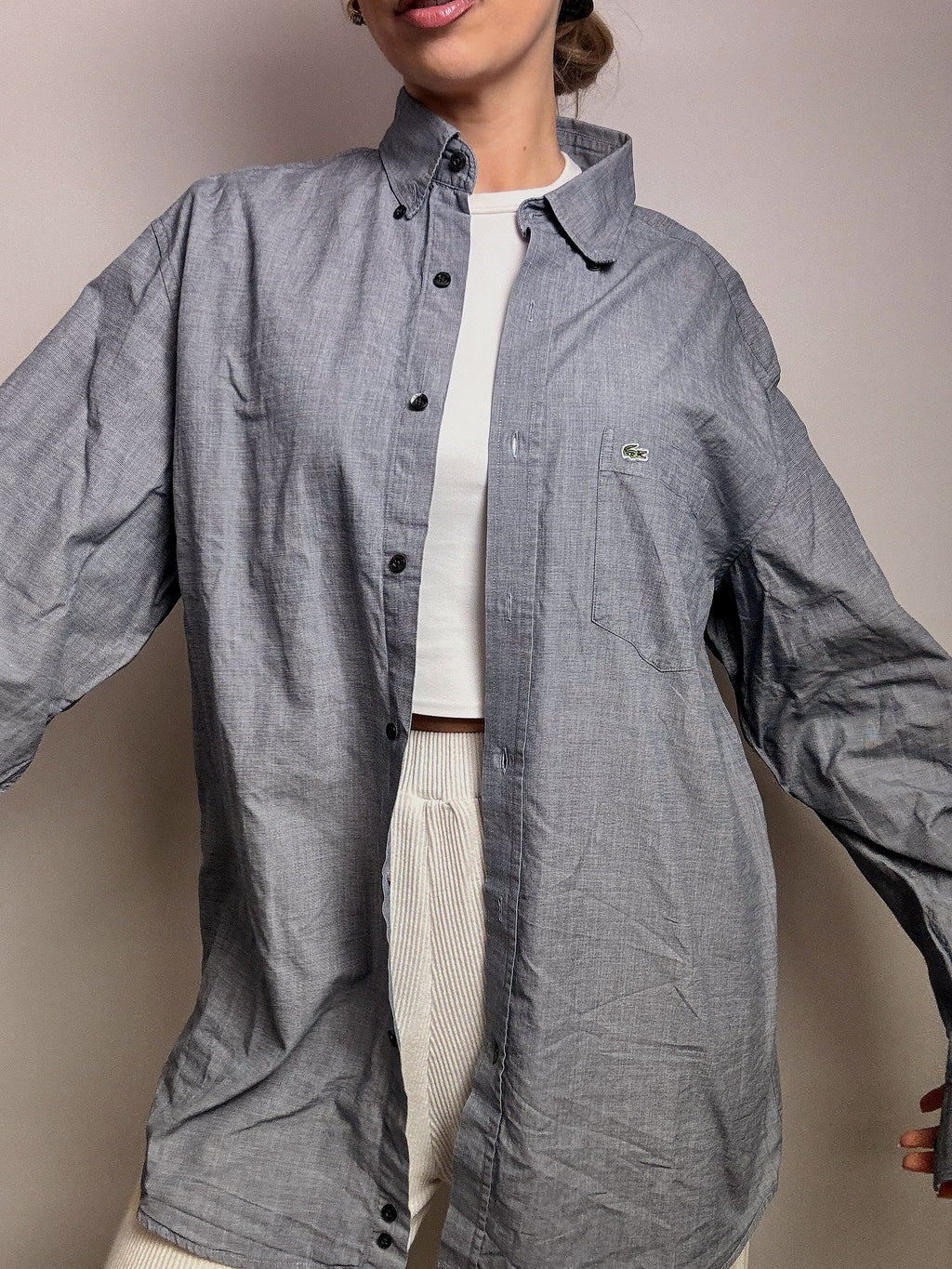 LACOSTE L/XL vintage denim blue shirt 