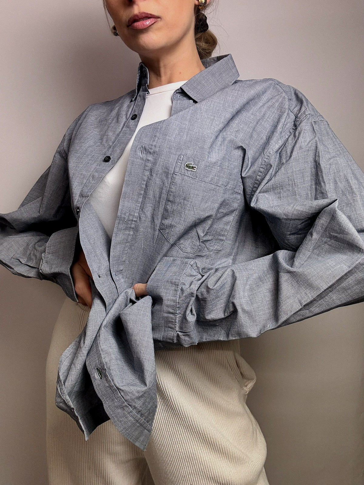 LACOSTE L/XL vintage denim blue shirt 