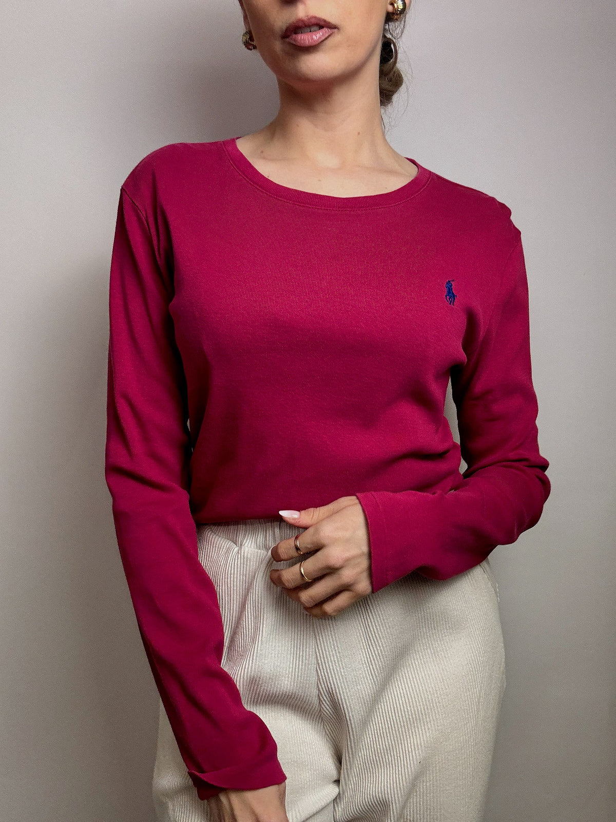 RALPH LAUREN L vintage raspberry crew neck fine sweater