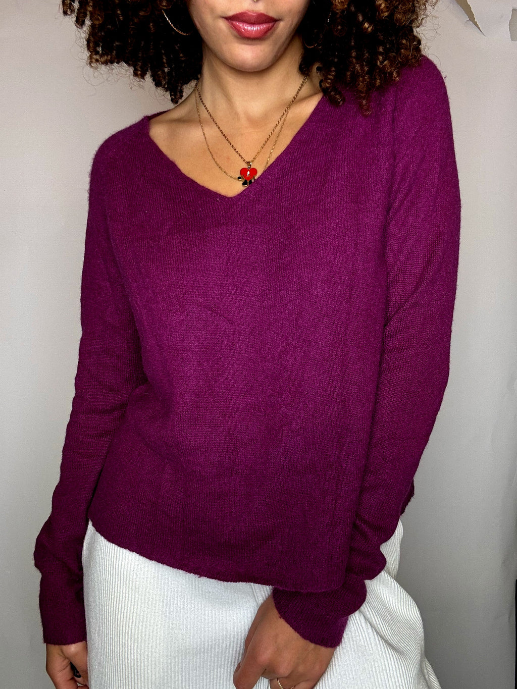 Pull en cachemire violet S vintage