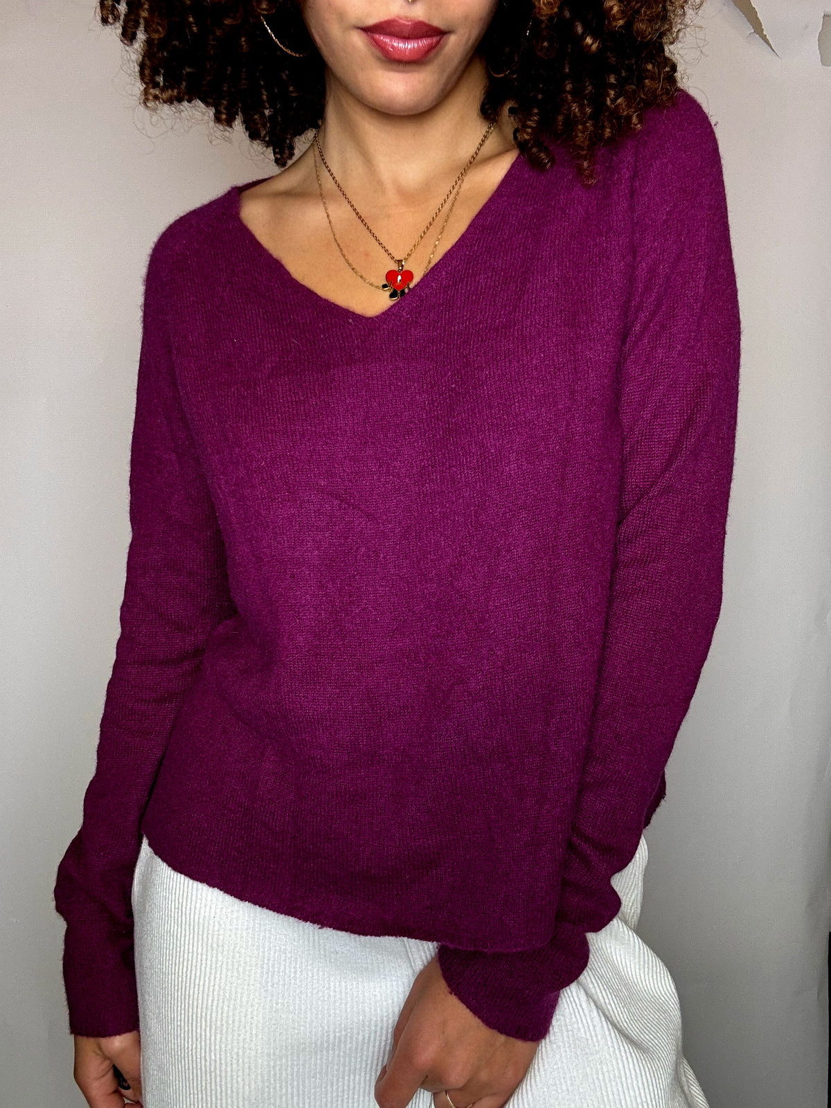 Pull en cachemire violet S vintage