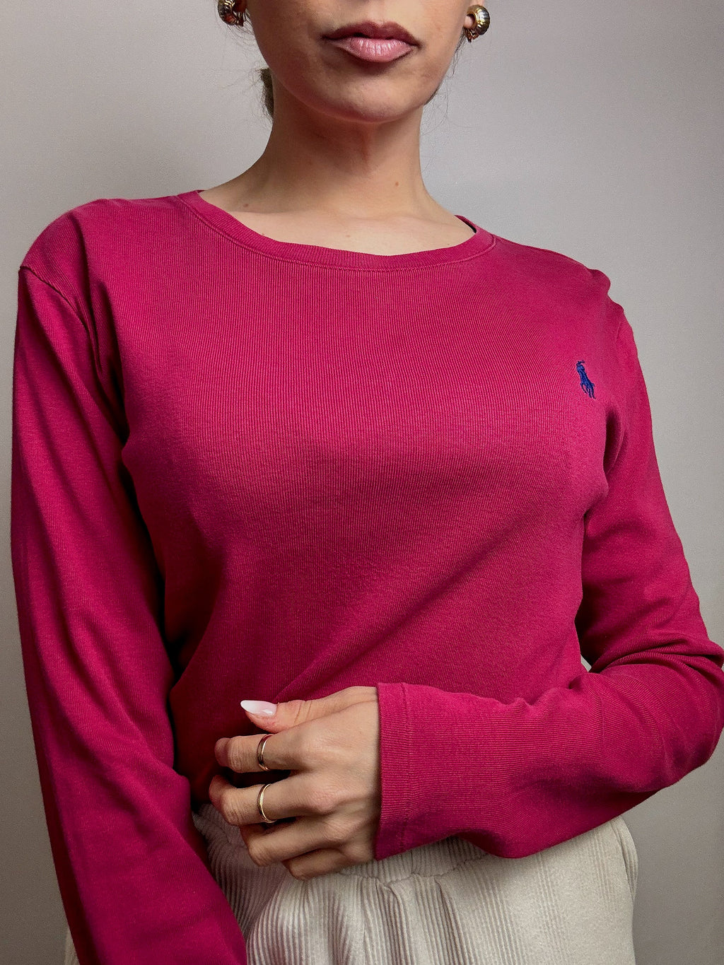 RALPH LAUREN L vintage raspberry crew neck fine sweater