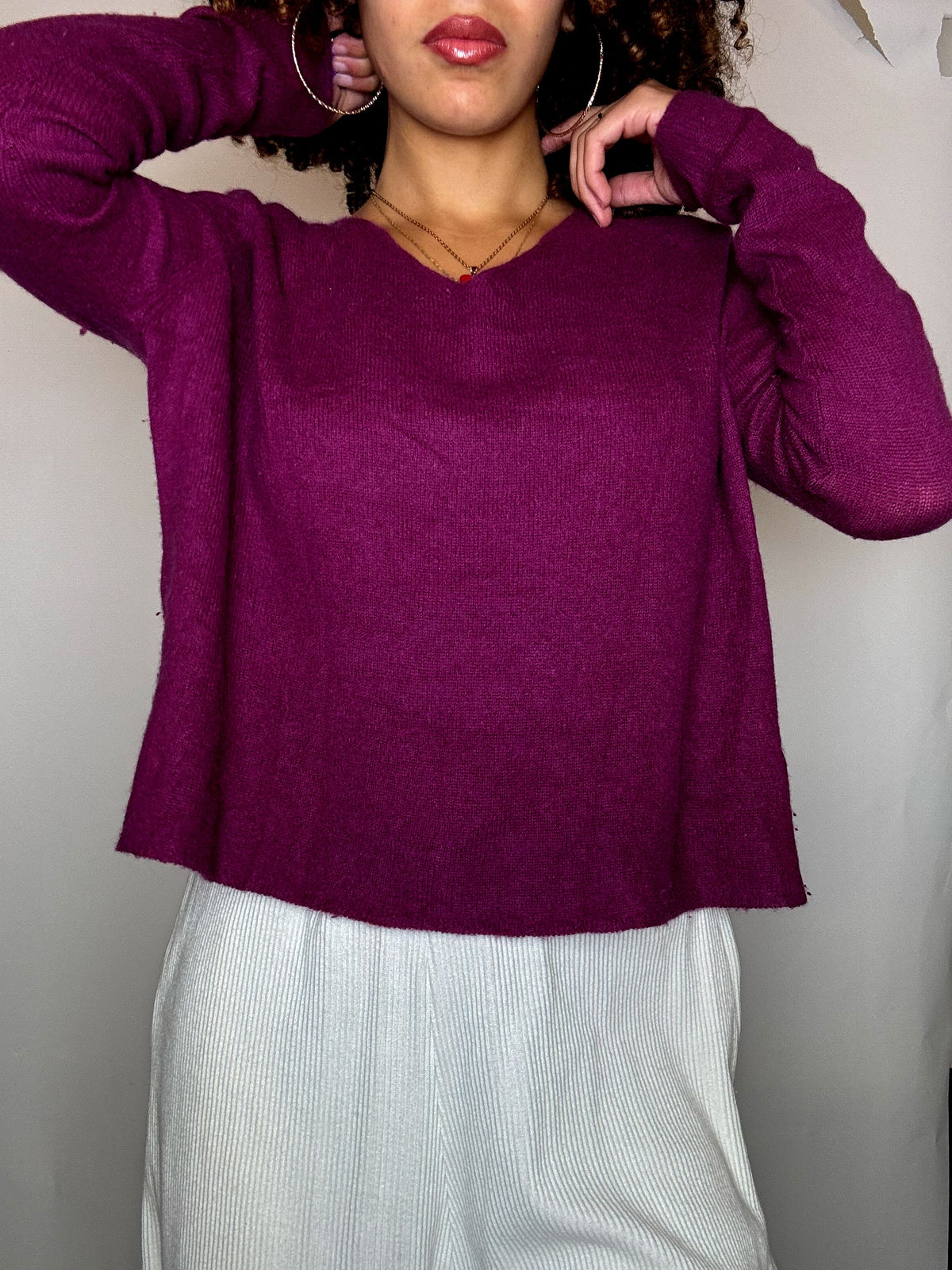 Pull en cachemire violet S vintage