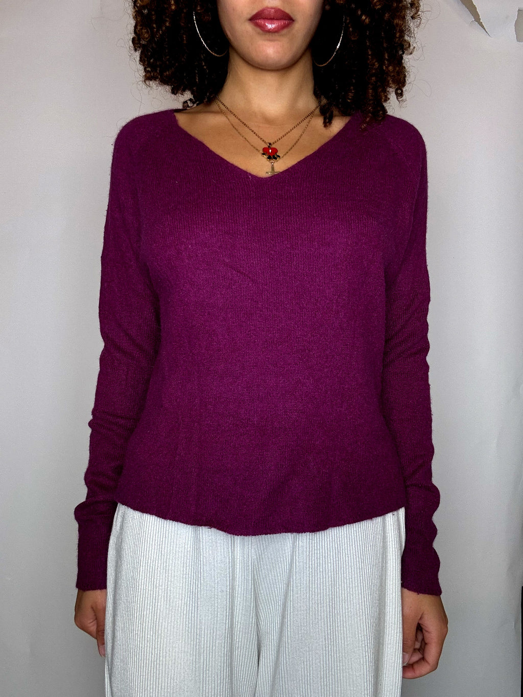 Pull en cachemire violet S vintage