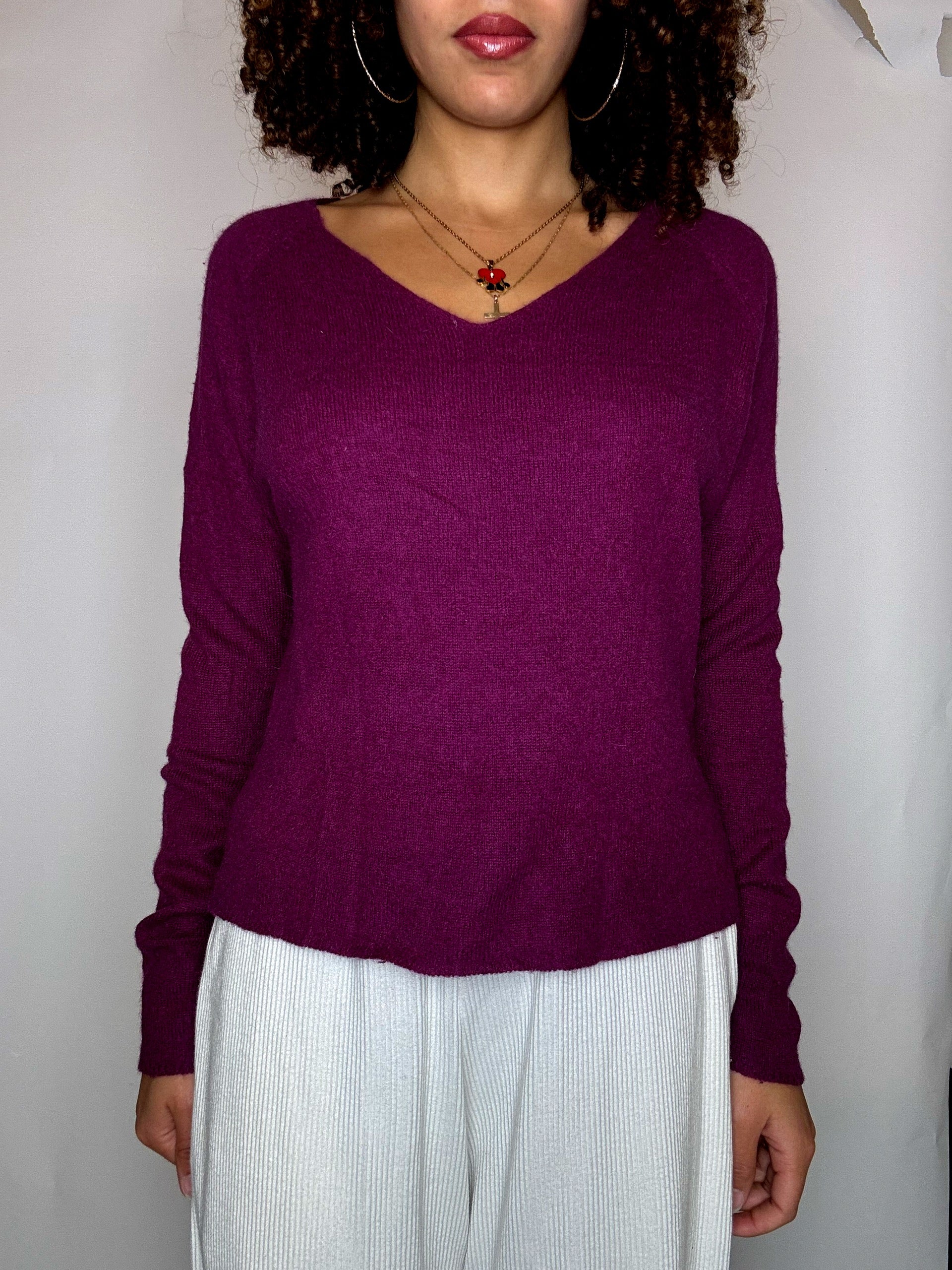 Pull en cachemire violet S vintage