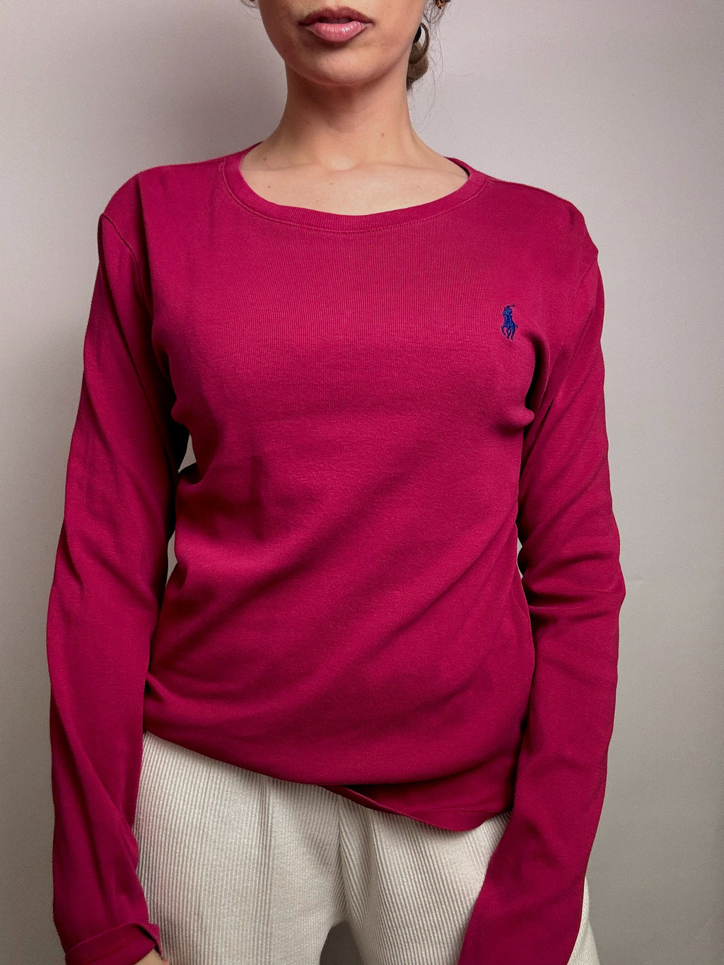 RALPH LAUREN L vintage raspberry crew neck fine sweater