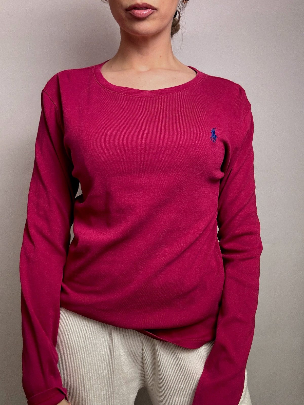 RALPH LAUREN L vintage raspberry crew neck fine sweater