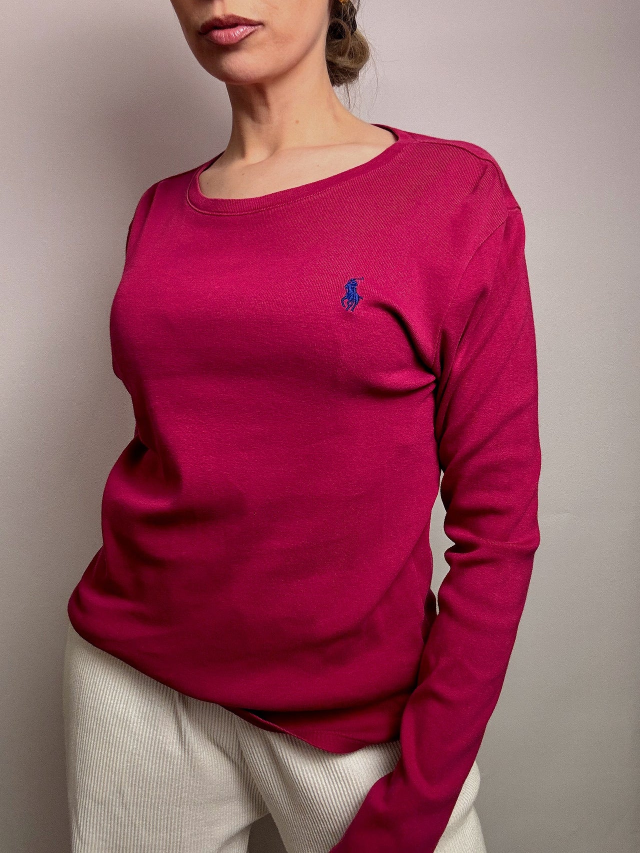 RALPH LAUREN L vintage raspberry crew neck fine sweater